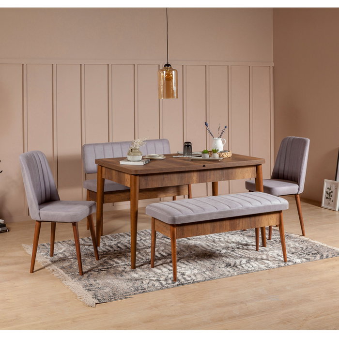 Hanah Home Banco Soho, Nogal, Banco de Terciopelo con Almacenamiento, Moderno Rústico Escandinavo, 110cm